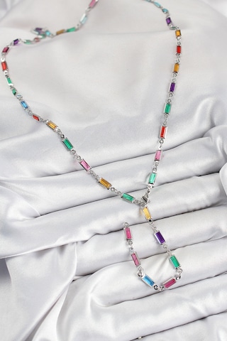 Pirinç Renkli Zirkon Taşlı Dikdörtgen Model Gümüş Renk Kadın Y Kolye - Tj-bko10385 Diğer