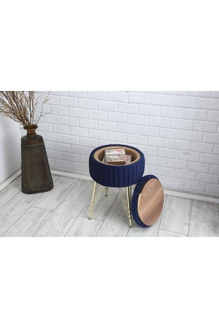 Bianco Metal Ayaklı Puflu Zigonse Hpa Altın Koyu Mavi Gold Dark Blue