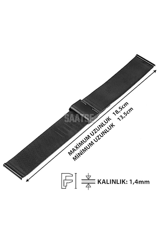 Saatse 18mm Siyah Hasır Paslanmaz Çelik Saat Kordonu Chr412