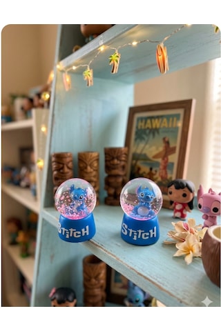 Ayder Online Satış Işıklı mavi renk 2 li Stitch Kar küre4cm-6cm