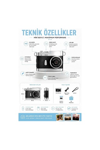 Ezere Pixcam Vintage Taşınabilir Mini Dijital Kamera Selfie Video Vlog Kamerası Mini Anahtarlık 1080p- 5775