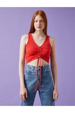 Koton Crop Atlet Büzgülü Kırmızı 1yal38068ık