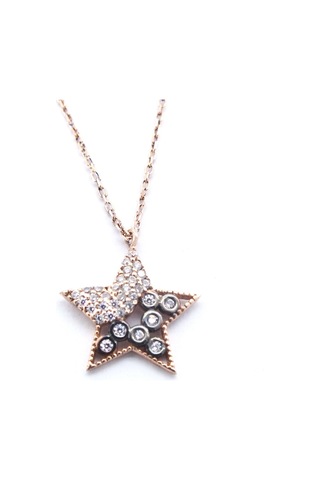 Ferizz Zirkon Taşlı Rose Yıldız Model Gümüş Kolye Gk-314