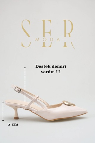 Sermoda Topuklu Kadın Ayakkabı - 5 Cm İnce Topuklu Sivri Burun Arka Açık Stiletto Ayakkabı Ten Rugan