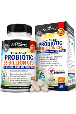 Bioschwartz Probiotic 65 Billion Probiotics With Prebiotic For Women & Men - Lactobacillus Acidophilus Digestive Health 30 Caps Aromasız