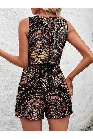 Alyn Wear Kadın Kolsuz Bisiklet Yaka Kısa Desenli Süprem Tulum Çok Renkli