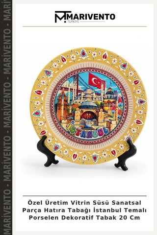 Özel Üretim Vitrin Süsü Sanatsal Parça Hatıra Tabağı İstanbul Temalı Porselen Dekoratif Tabak 20 Cm