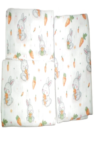 More Home Çok Amaçlı Müslin Bez Battaniye Set 5 Parça Havuç Yiyen Tavşan Gri - Kırmızı