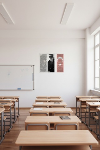 Çerçeveli Atatürk Tablosu 3 Lü Set Gençliğe Hitabe, Atatürk Portresi Ve İstiklal Marşı