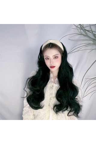 Peruk Kadın Uzun Saç Tembel Kafa Bandı Yarım Başlık Uzun Kıvırcık Saç Tek Parça Dikişsiz Büyük Dalga Peruk Kılıfı