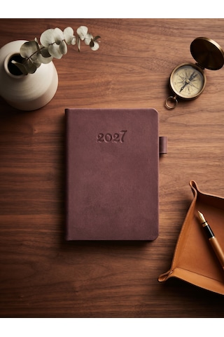 2027 Termo Deri Haftalık Ajanda Çizgili Mini 9x14 Bordo