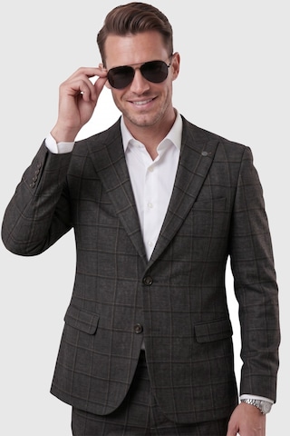 Deepsea Füme Kare Desenli Slim Fit Erkek Takım Elbise Çift Düğme Çift Yırtmaç 2 Li Takım 2601812