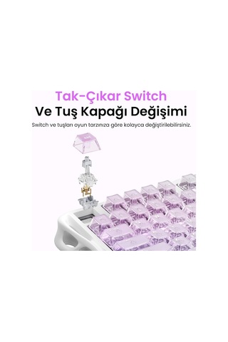 Mercury K1 Lite Kablosuz, Türkçe Q, Mekanik Gaming Klavye, Rgb Işıklı, Crystal Aurora
