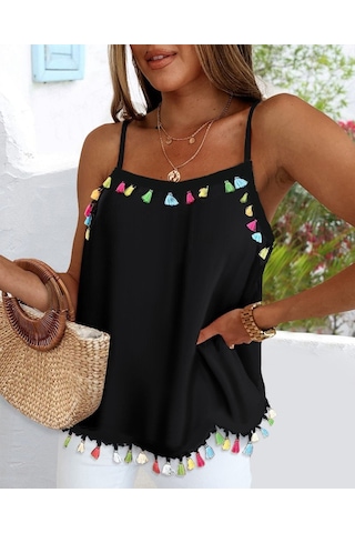 Kadın Ip Askılı Püskül Detaylı Sandy Bluz Karışık