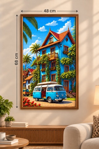 1000 Parça Mavi Karavan Puzzle 48 X 68 Cm Yüksek Baskı Kaliteli Eğlenceli Puzzle