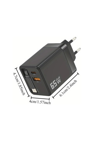 Topshop1 65w Usb C Şarj Aleti Siyah 3 Portlu Pd Hızlı Şarj Iphone Uyumlu 16 Macbook Pro Uygun Duvara Monte