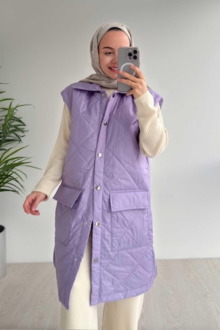 Ka Hijab Cep Detay Kapitone Yelek - Lila Lila