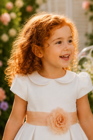 Babyhola Kız Çocuk Sade Beyaz Saten Abiye Elbise Balo Elbisesi 7152 Bej