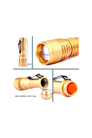 Omeniv Gold El Feneri 6000 Lümen Zoom Deprem Av Outdoor Kamp Altın