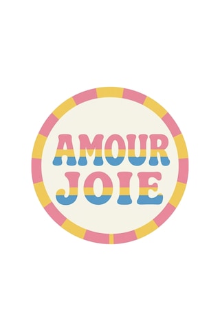 "aura" Serisi - Amour Joie Yazılı Retro Yuvarlak Krem Pembe Sarı Pastel Dokuma Taban Dekoratif Halı Aura27 Çok Renkli