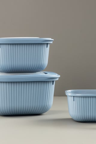 Micro Line Mikrodalga Uyumlu, Hava Kapaklı, BPA İçermeyen 3’lü Kare Yemek Saklama Kabı (600, 1100, 1800 ml) Mavi