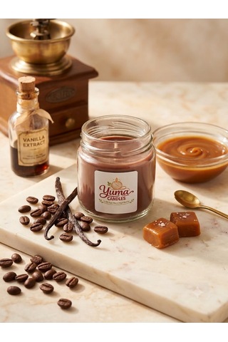 Vanilya , Kahve Ve Karamel Kokulu %100 Soya Wax 100cc Kapaklı Cam Kavanoz Mum Kahverengi