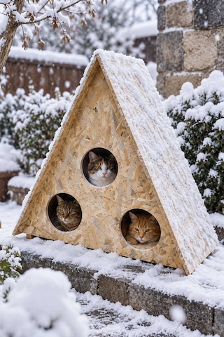 Reyo 3 Bölmeli 3 Kedilik Büyük Boy Kedi Evi Dış Ortam Uygun Ahşap Kedi Yuvası Kedi Barınağı Osb 78 x 76 x 35 CM CAT21