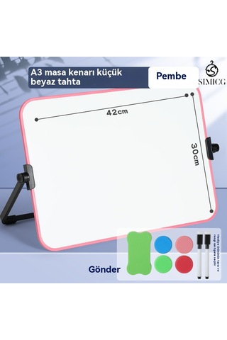 A4 Çift Taraflı Küçük Kara Tahta Silinebilir Kara Tahta Mesaj Çizim Tahtası Pembe