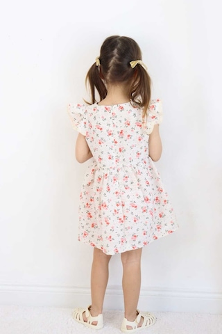 Esila Kids Kız Çocuk Elbise Bayramlık Elbise Çiçek Desenli Fiyonk Detaylı Büzgülü Kollu 3-6 Yaş Kırmızı