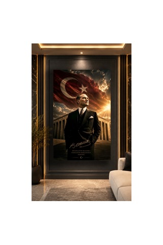 Mustafa Kemal Atatürk Türk Bayrağı Ve Cam Tablo Sanatsal Duvar Dekoru Canlı Renkli Baskı Salon Ve Oturma Odası Sevdiklerinize Hediyelik
