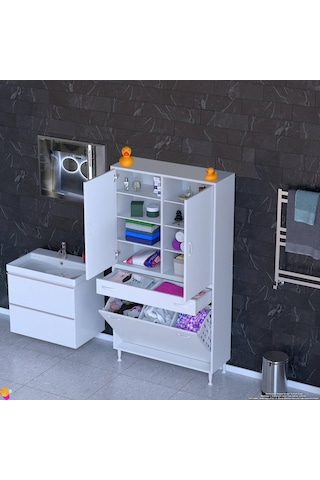 Eliusta Reli Dolap Beyaz Çok Kullanımlı 100 Cm Eninde Banyo Dolabı 100x171x32,5 Cm 2 Kapak 6 Raf Dolap Beyaz
