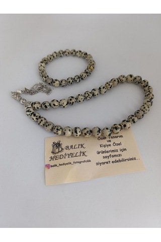 Doğaltaş Tespih-bileklik Takım Ahşap Kutulu /jasper Taşı Dalmaçy Bej