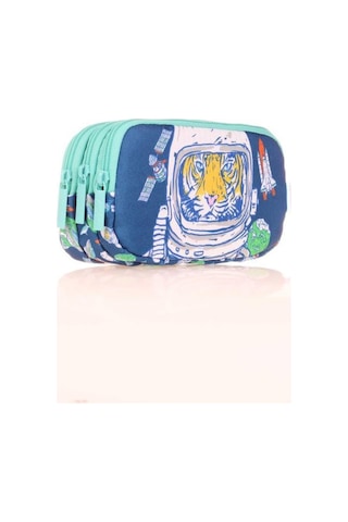 Kaukko Kids 3 Bölmeli Kalem Çantası Square Tiger Mavi L8164