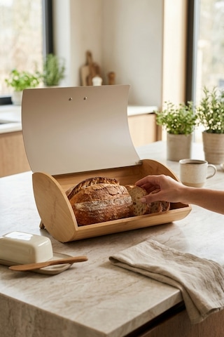 Cooker Novella Metal Kapaklı Bambu Ekmek Kutusu Ckr4543 Bej