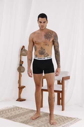 Boun Marche Erkek Boxer Likralı Premium 6'lı Kutu Tom Beyaz - Siyah Gömmeli