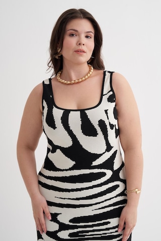 Desenli Triko Elbise-6264 Siyah