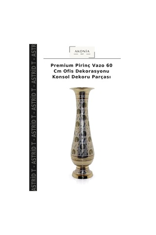 Premium Pirinç Vazo 60 Cm Ofis Dekorasyonu Konsol Dekoru Parçası Diğer
