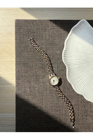 Retro Minimal Hasır Kordon Vintage Kadın Kol Saati Kahverengi Altın