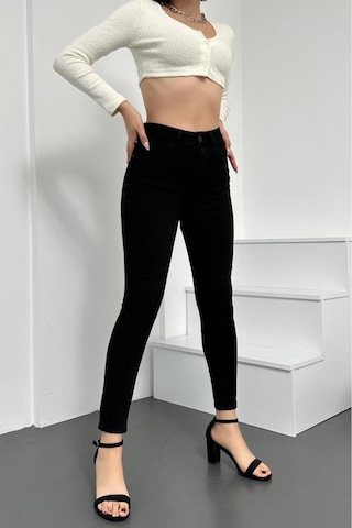 Kadın Siyah Süper Skinny Fit Esnek Likralı Denim Jean Kot Pantol