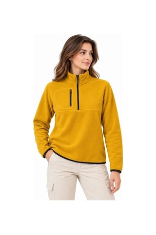 Zenna Tarz Polar Dik Yaka Yarım Fermuarlı Fermuarlı Göğüs Cepli Regular Fit Kışlık Sweatshirt - Hardal Sarısı