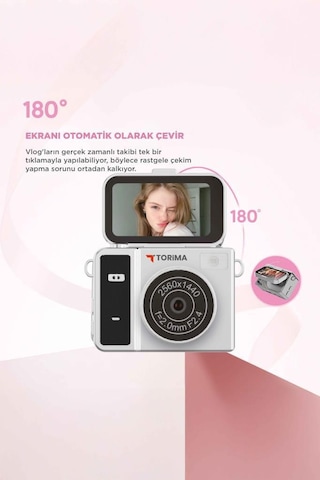 Mini Dijital Kamera 2k Flip Ekranlı Selfie Video Vlog Kamerası Cmr46 Siyah