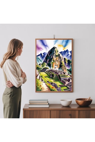 Machu Picchu Suluboya Baskı - Peru And Dağları Duvar Sanatı