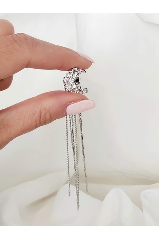 Yıldız Zirkon Taşlı Model Kıkırdak Sağ Kulak Gümüş Renk Küpe Silver