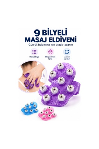 Mucit Home 9 Bilyeli Vücut Masaj Eldiveni Boyun, Bacak, Kalça Ve Vücut Bakımı İçin Manuel Masaj Aparatı Çok Renkli