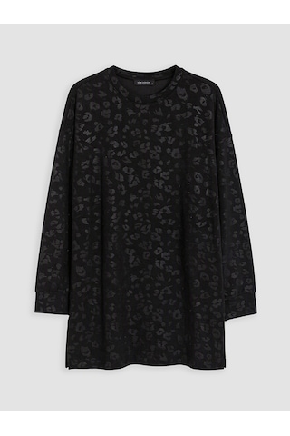Lcw Everyday Siyah Soft Touch Oversize Kadın Sweatshirt Tunik