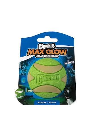 Chuckit Max Glow Squeaker Gece Parlayan Sesli Köpek Oyun Topu - Yüksek Zıplama Gücü, Doğal Kauçuk, Suda Batmaz
