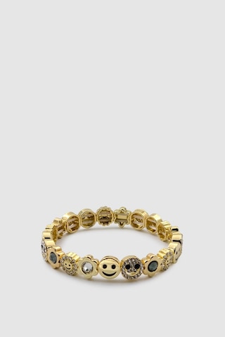 Smiley Figürlü Zirkon Taşlı Gold Siyah Bijuteri Bileklik Altın - Siyah