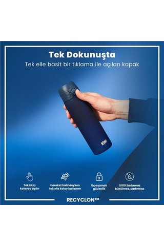 Ion8 - İnce Suluk - Koyu Mavi - 500 Ml - Sızdırmaz - Bpa İçermeyen