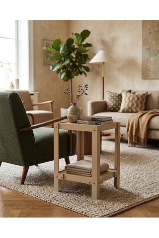 Modern Kare Sehpa , Komidin İle Rafine Düzen 50x30x30 Gri