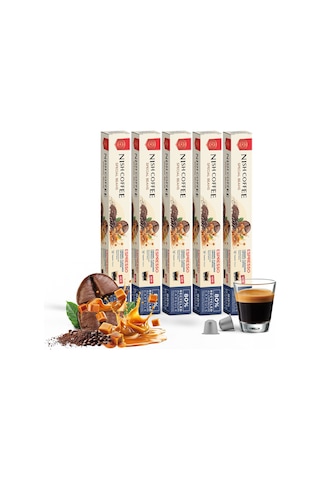 Nish Coffee Karamel Aromalı Kapsül Kahve 5'li Set 50 Adet - 50 Adet Kapsül Kahve